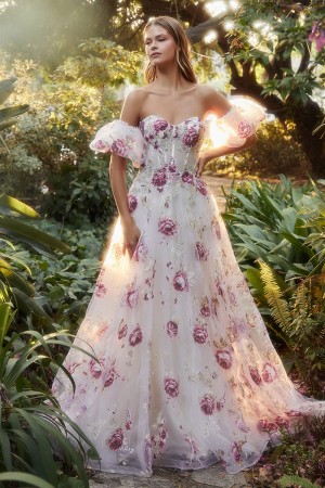 Andrea and Leo A1133 Rosette Print Organza Gown