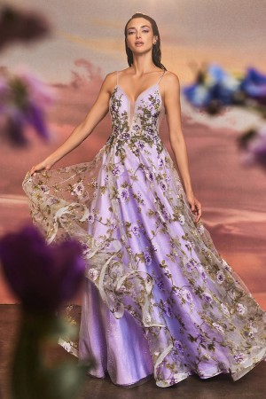 Andrea and Leo A1135 Lisianthus Print Organza Gown