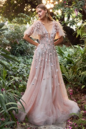 Andrea and Leo A1176 Petal 3D Flutter Sleeve Gown