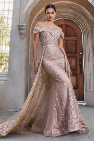 Andrea and Leo A1200 Sequin Lace Off Shoulder Gown
