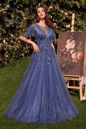 Andrea and Leo A1351 Shimmering Flutter Sleeve Gown