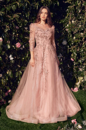 Andrea and Leo A1352 Elegant Sheer Sleeve Evening Dress