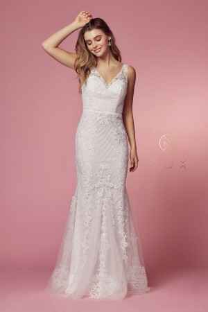 Nox Anabel A398W Embroidered Destination Wedding Dress