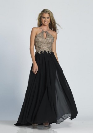 Size 6 Champagne Dave and Johnny A5011 Lace and Chiffon Gown