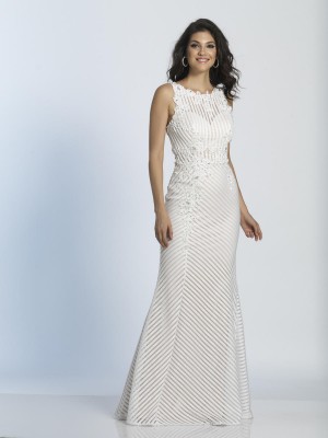 Size 8 Ivory Dave and Johnny A5119 Striped Lace Gown