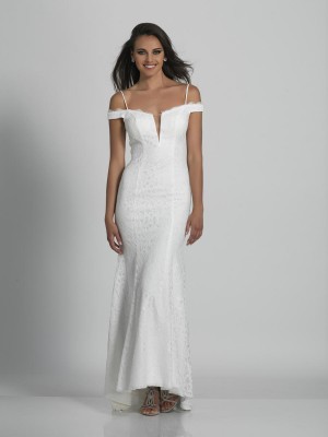 Size 2 Ivory Dave and Johnny A6073 Off Shoulder V Prom Dress