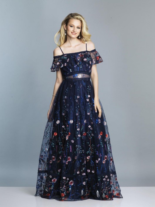 off the shoulder floral prom dress