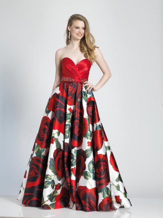 Rose Print Prom Dresses