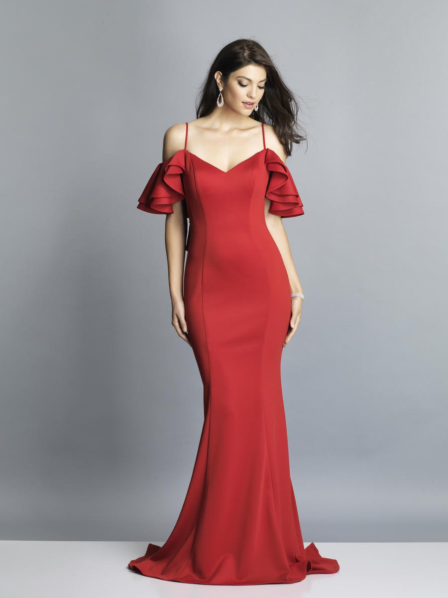 French Novelty: Dave and Johnny A7327 Cold Shoulder Ruffle Prom Gown