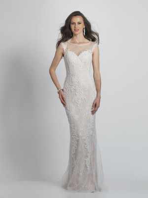 Size 6 Ivory Dave and Johnny A8442 Illusion Neck Gown