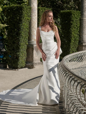 Adrianna Papell Platinum 31334 Pearl Beaded Draped Bridal Gown