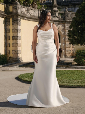 Adrianna Papell Platinum 31334W Plus Size Pearl Beaded Bridal Gown