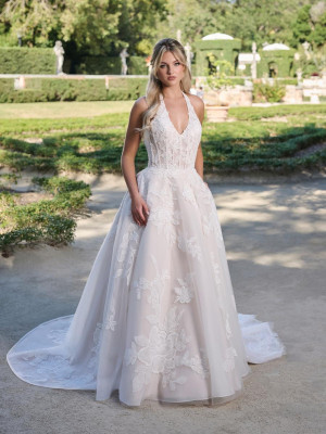 Adrianna Papell Platinum 31341 Bridal Gown With Deep V-Neck Halter