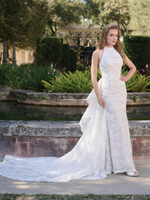 Adrianna Papell Platinum 31344 Wedding Gown with High Neck Lace Trumpet