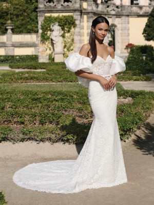 Adrianna Papell Platinum 31346 Lace Wedding Gown with Ruffle Shrug