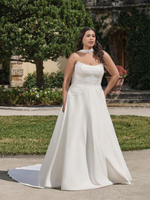 Adrianna Papell Platinum 31349W Plus Size Wedding Gown with Pearls