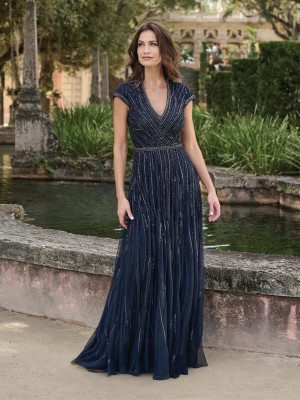 Adrianna Papell Platinum 40487 Upscale Bridesmaid Dress With Linear Beading