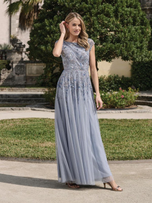 Adrianna Papell Platinum 40489 Wedding Party Dress Featuring High Neckline