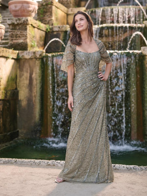 Adrianna Papell Platinum 40499 Upscale Bridesmaid Gown With Linear Beading