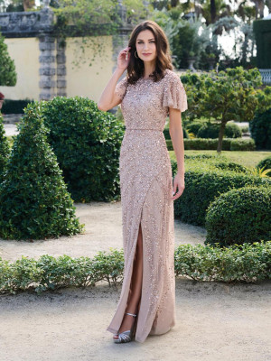 Adrianna Papell Platinum 40500 Bridesmaids Dress With Flutter Sleeves