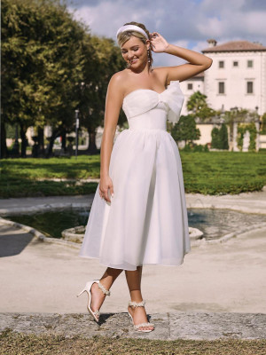 Adrianna Papell Platinum 45028 Midi Beach Wedding Dress With Bow Neck