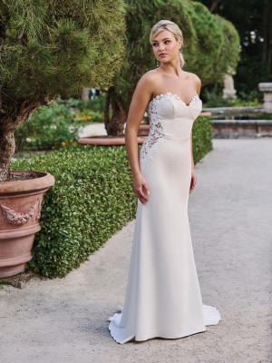 Adrianna Papell Platinum 45031 Trumpet Bridal Gown With Lace Sides