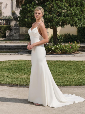 Adrianna Papell Platinum 45036 Casual Bridal Gown Pearl Straps Cowl Back