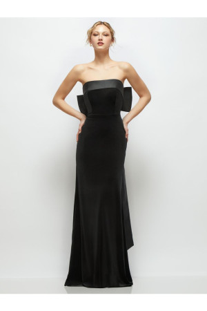 After Six 6917 Gracie Bridal Party Dress Black Velvet Long Satin Bow
