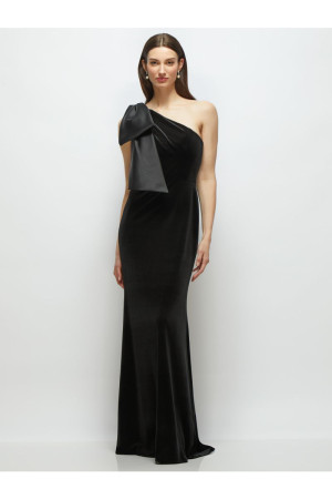 After Six 6918 Hutton Wedding Attendant Gown Black One Bow Shoulder