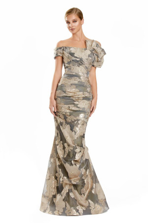 Alexander by Daymor 3102 Long Formal Party Dress With Muted Floral