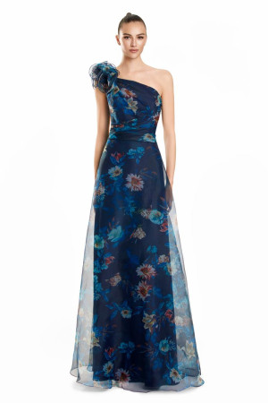 Alexander by Daymor 3106 Long Evening Dress With Floral Print Ruffle