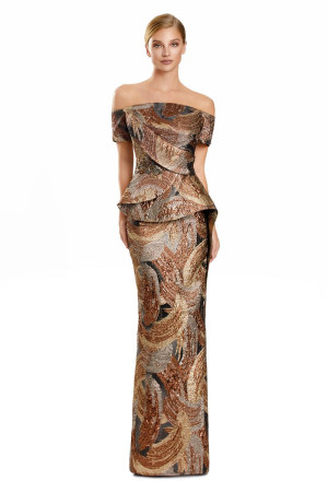 Alexander by Daymor 3110 Reception Party Gown With Abstract Swirl