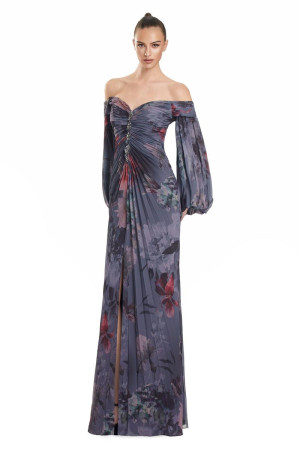 Alexander by Daymor 3146 Black Tie Evening Dress in Muted Floral Print