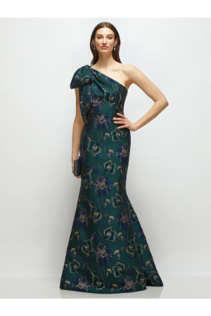 Alfred Sung D879OMF Leanor Floral Bridesmaid Gown With One Bow Shoulder