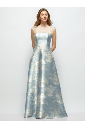 Alfred Sung D882FP Agnes Floral Print A-Line Bridesmaid Gown Pockets