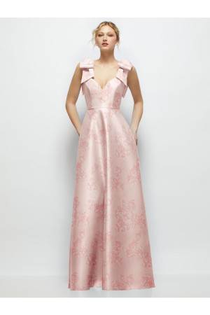 Alfred Sung D884FP Delaney Floral Shoulder Bows A-Line Bridesmaid Gown