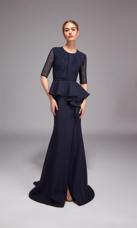Alyce Paris 27776 Long Dress With Vertically Pleated Bodice Peplum