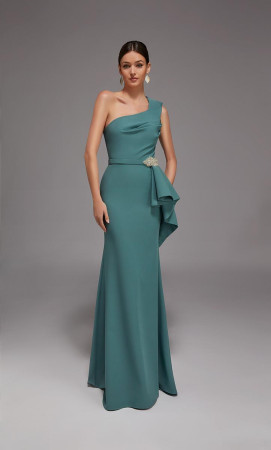 Alyce Paris 27812 Long Cocktail Dress With Asymmetrical Neckline Pleated