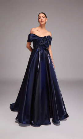 Alyce Paris 27831 Long MOB Gown With Structured Bow Neck Bodice