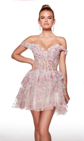 Alyce Paris 30004 Short Formal Party Dress Featuring Sheer Boned Corset