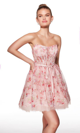 Alyce Paris 30019 Short Formal Party Dress Featuring Boned Corset In Lace