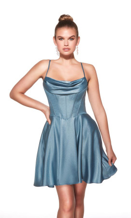 Alyce Paris 30047 Short Homecoming Dress Featurin Draped Bust Boned Corset