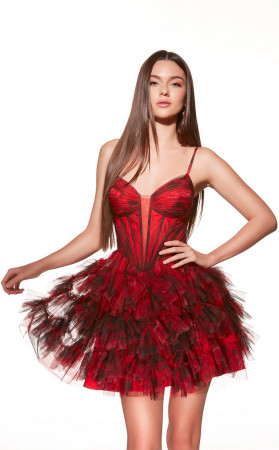 Alyce Paris 30078 Short Evening Cocktail Dress Featuring Sheer Boned Corset