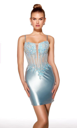 Alyce Paris 40041 Short Formal Party Dress Featuring Sheer Boned Corset