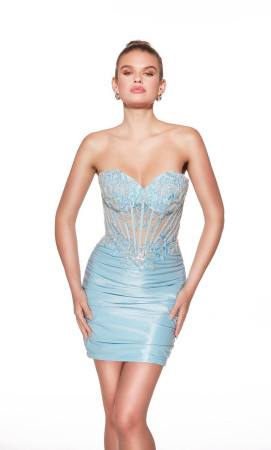Alyce Paris 40057 Short Prom Dress Featuring Sheer Boned Corset Lace Up