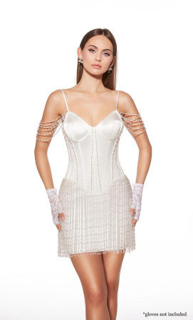 Alyce Paris 40064 Short Cocktail Dress Featuring Draped Off Shoulder Beading