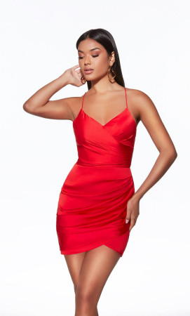 Alyce Paris 40099 Short Semi-Formal Dress Featuring Wrap Tulip Skirt Lace