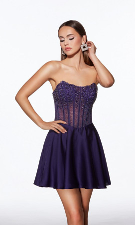Alyce Paris 40101 Short Reception Party Dress Featuring Sheer Beaded Corset