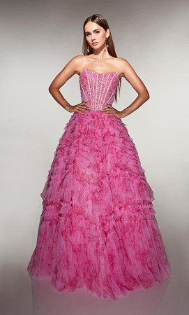 Alyce Paris 61981 Long Dress with Soft Mesh Print Ruffle A-Line