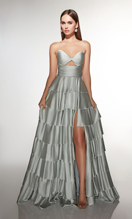 Alyce Paris 61987 Long Homecoming Dress with Twist Bust Tiered Ruffle